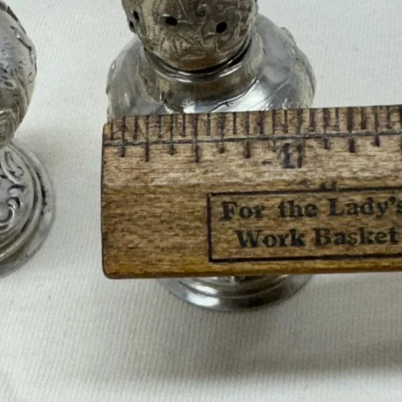 Antique Coin Silver Repousse Salt & Pepper Shakers Figural Dancing Scene 19c